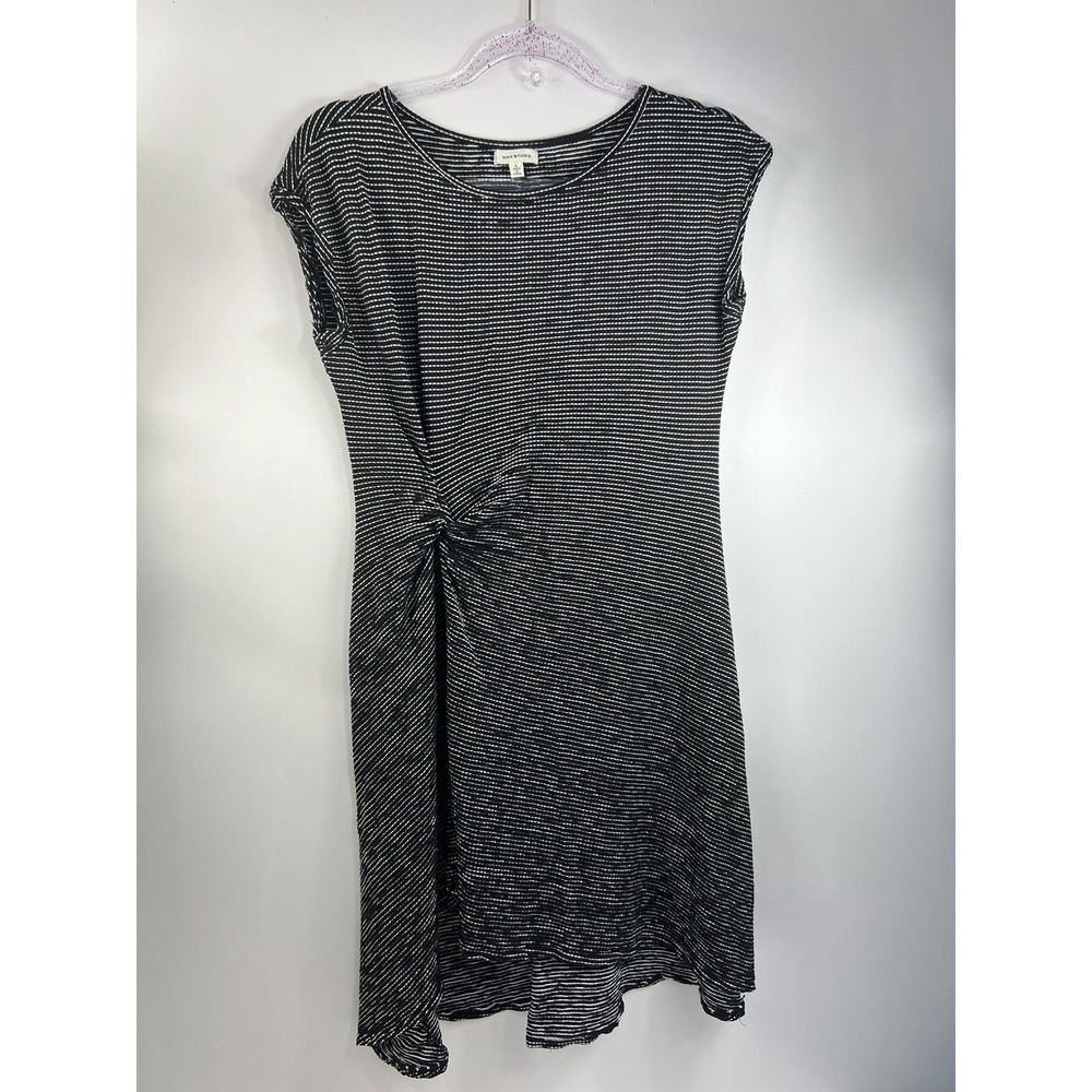 Max Studio Dress Women's Sz L Black‎ Faux Side Wrap Cap Sleeve Scoop Neck
